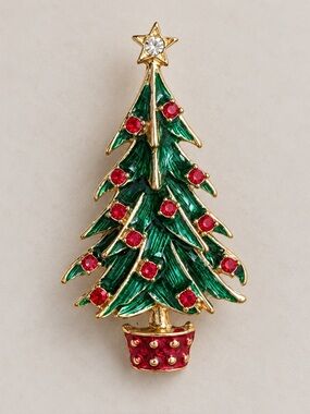 Vintage Christmas Tree Enamel Brooch